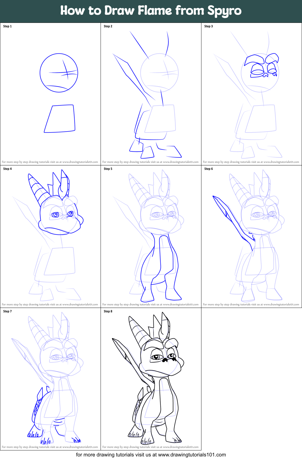 How to Draw Flame from Spyro Printable Step by Step