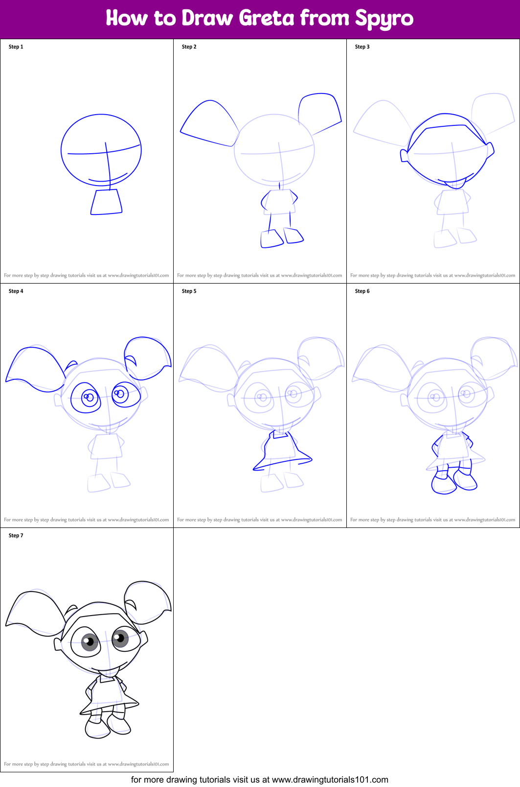 How to Draw Greta from Spyro Printable Step by Step