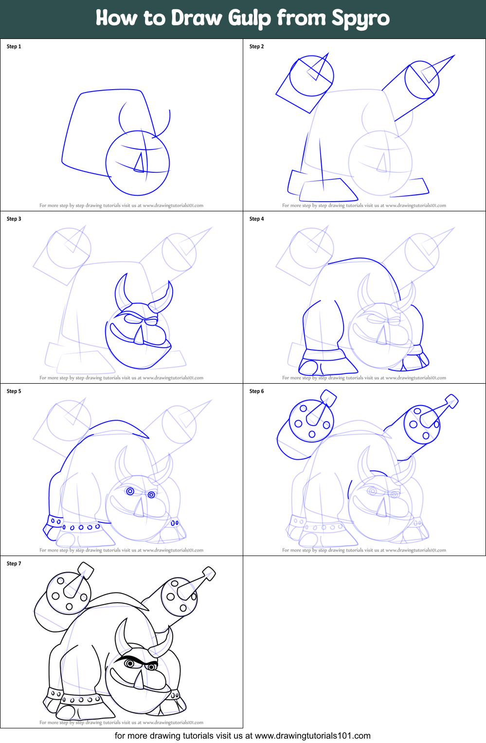 How to Draw Gulp from Spyro Printable Step by Step