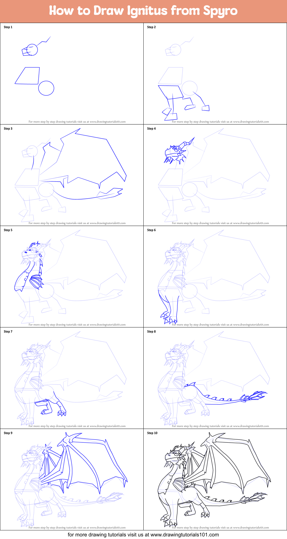How to Draw Ignitus from Spyro Printable Step by Step