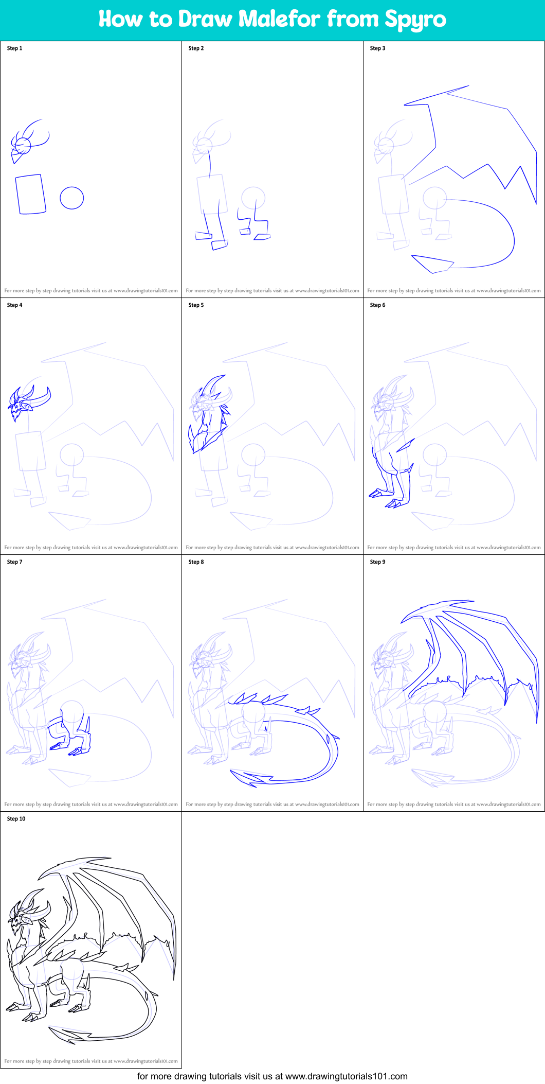 How to Draw Malefor from Spyro Printable Step by Step