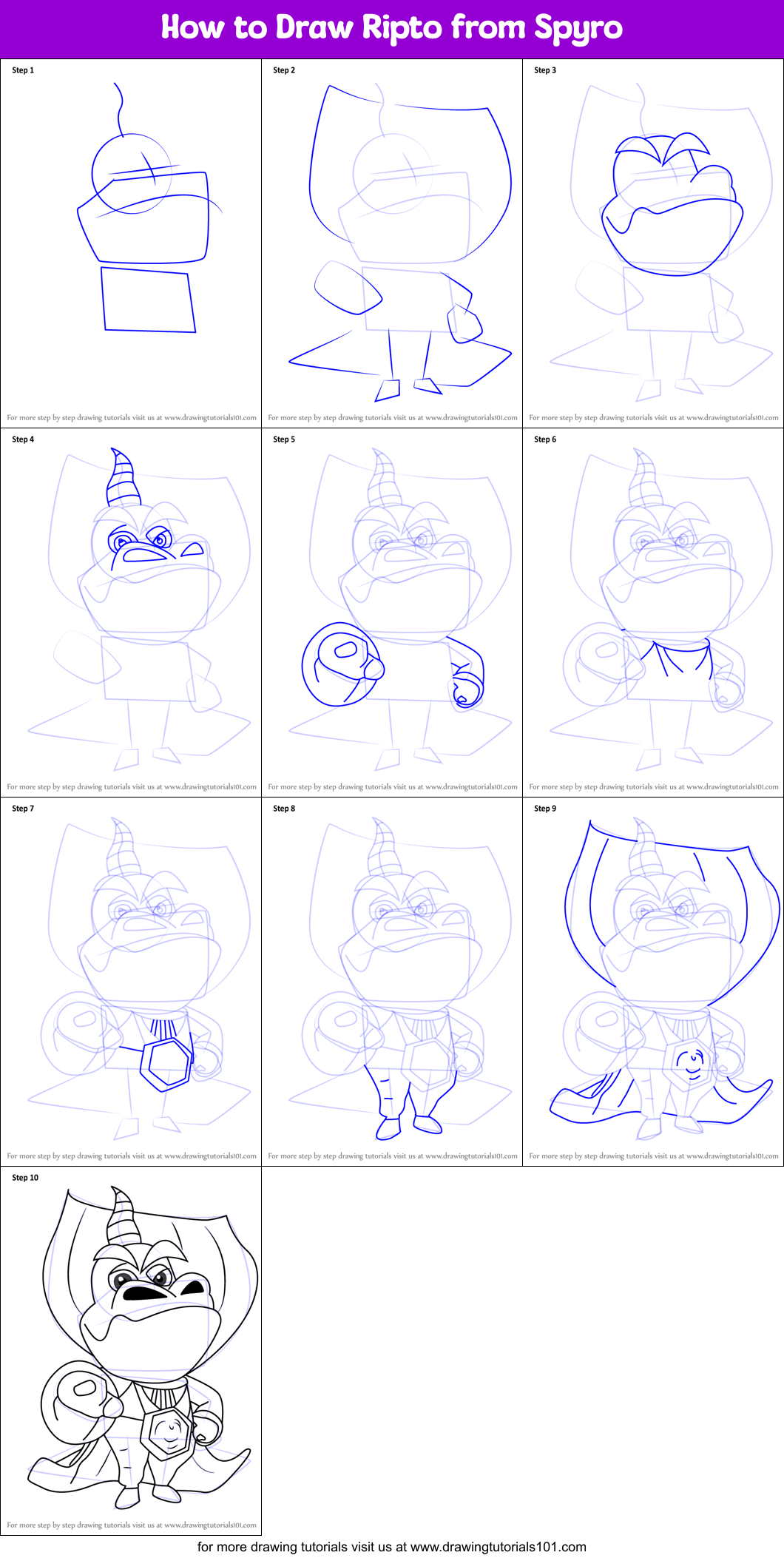 How to Draw Ripto from Spyro Printable Step by Step