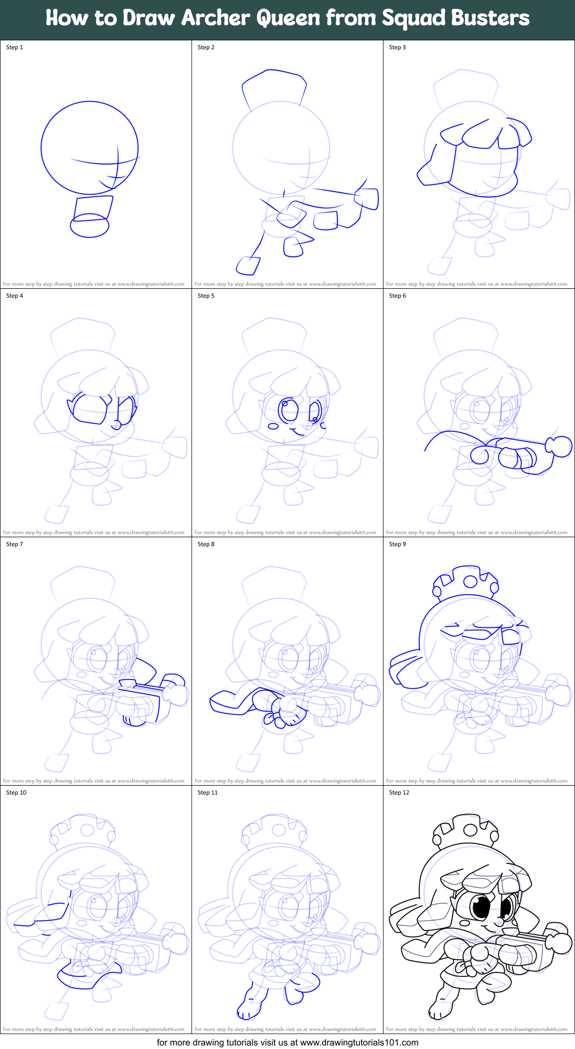 How to Draw Archer Queen from Squad Busters Printable Step by Step