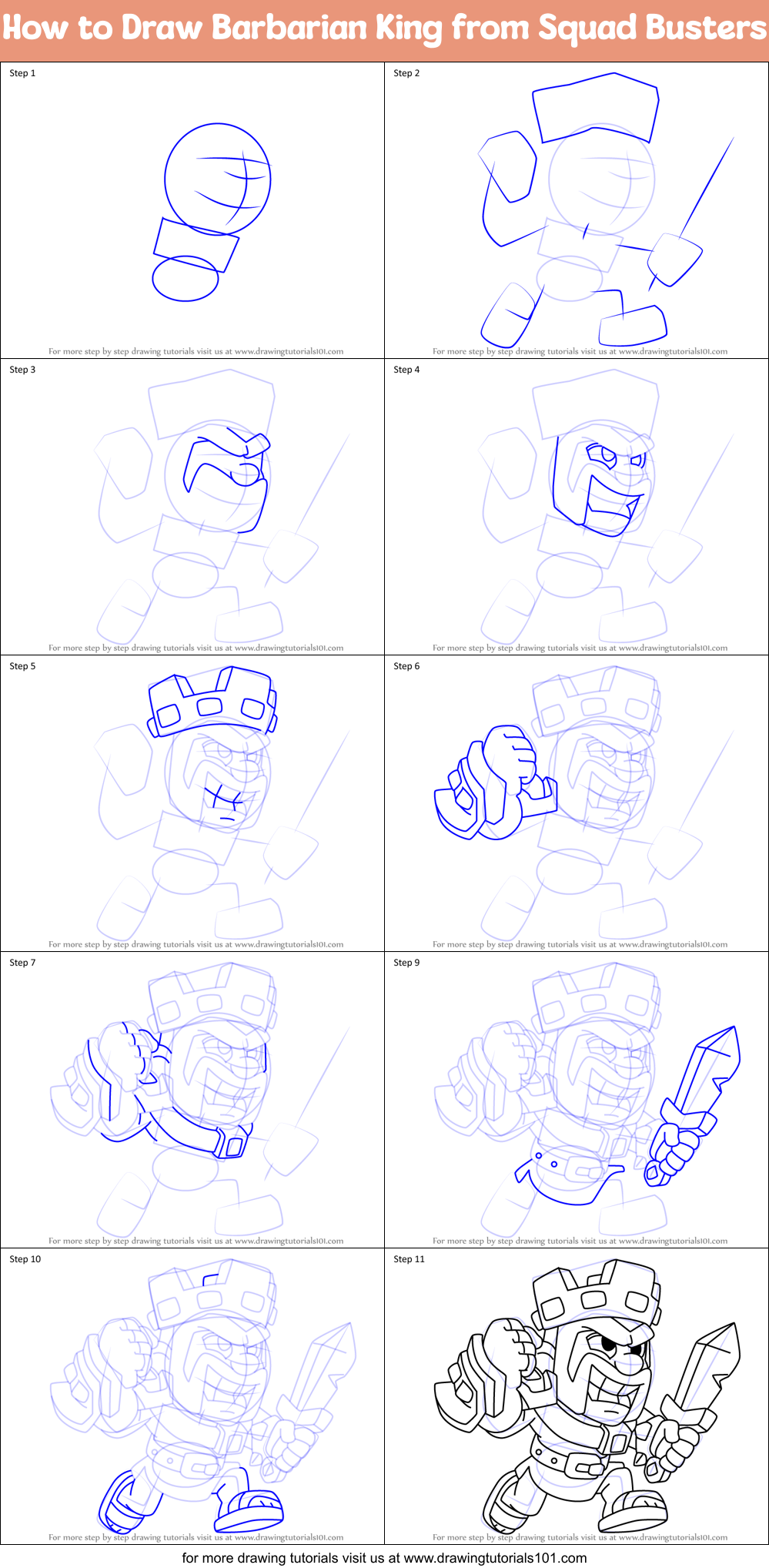 How to Draw Barbarian King from Squad Busters Printable Step by Step