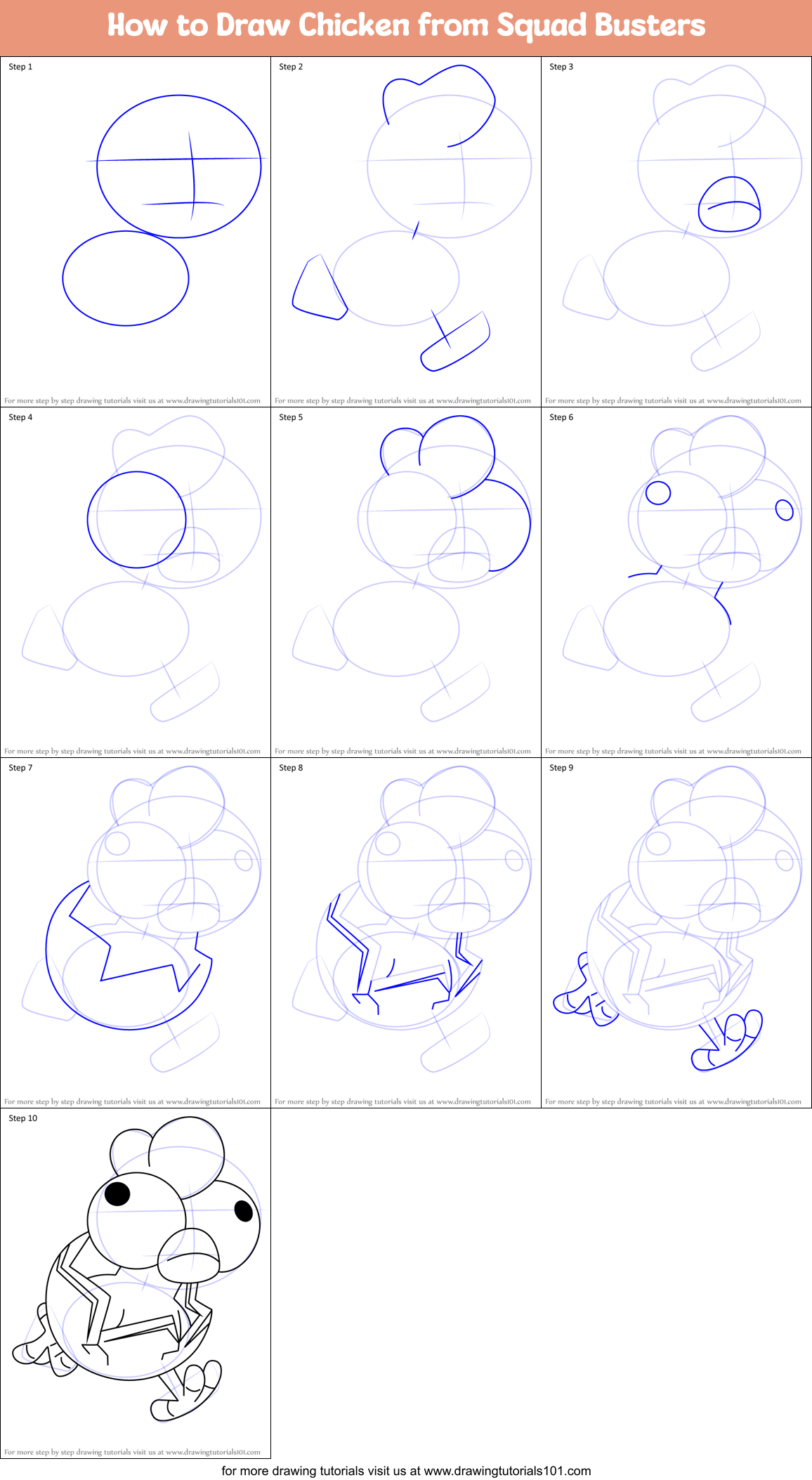How to Draw Chicken from Squad Busters Printable Step by Step