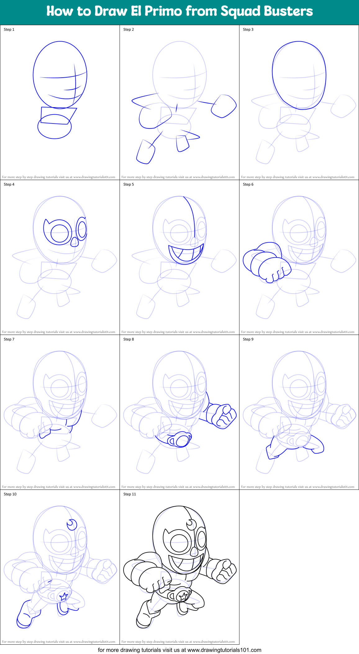 How to Draw El Primo from Squad Busters Printable Step by Step