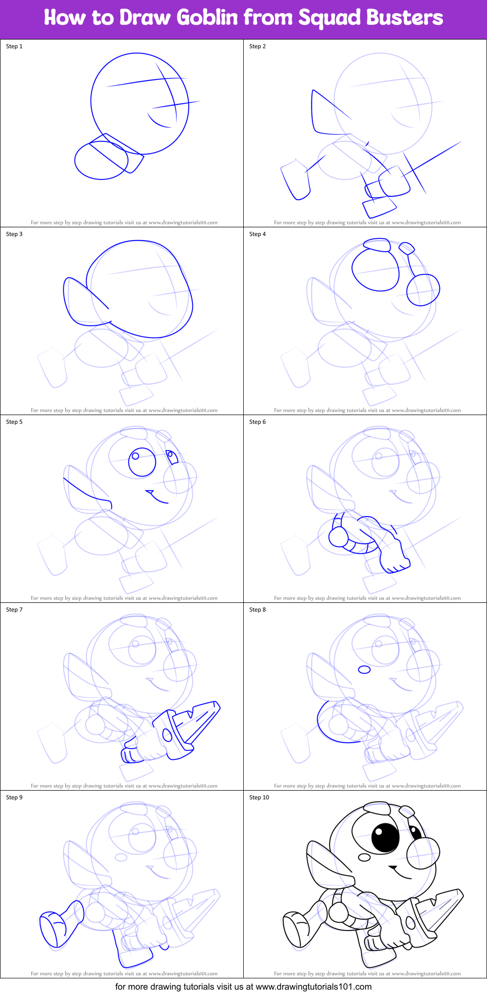 How to Draw Goblin from Squad Busters Printable Step by Step