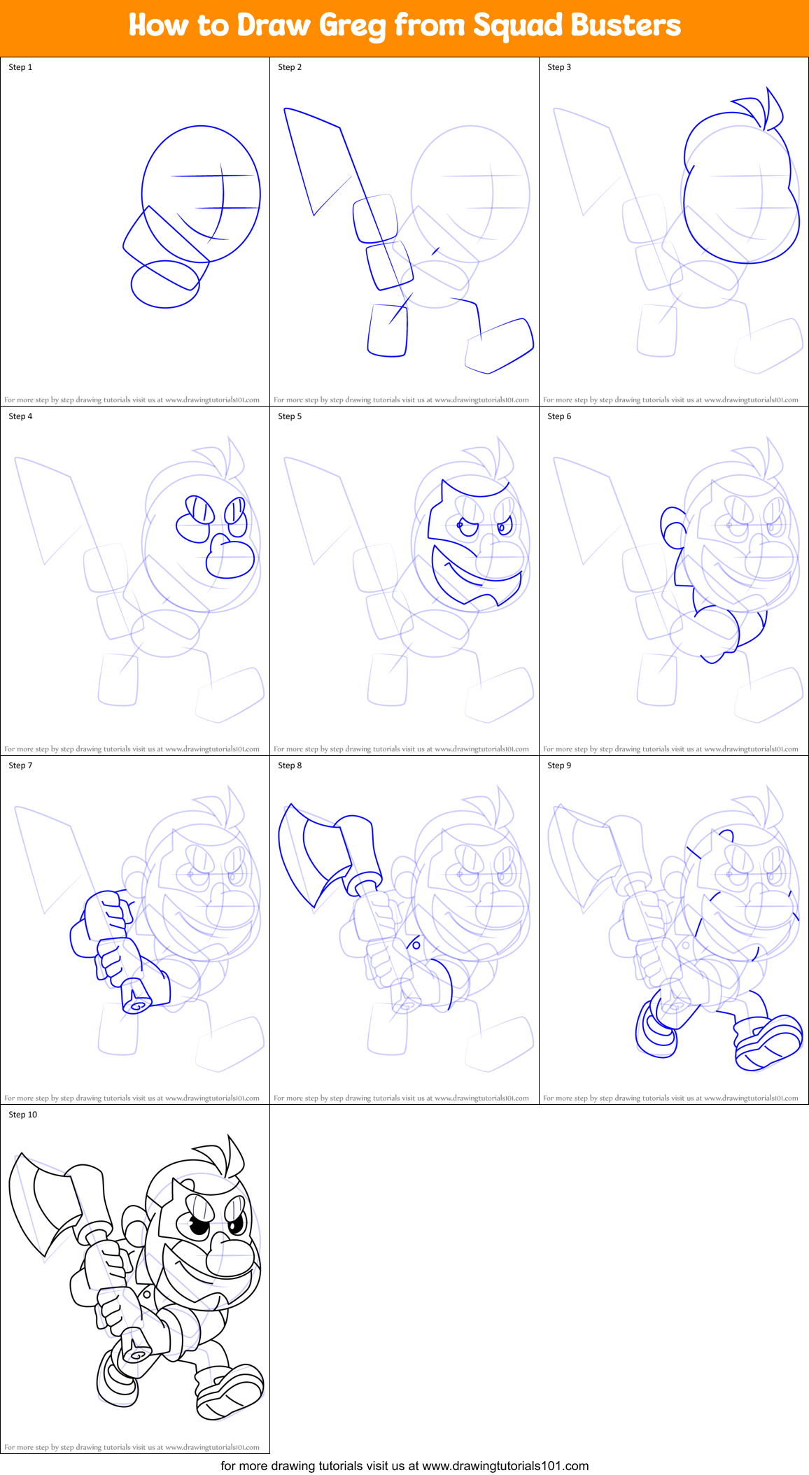 How to Draw Greg from Squad Busters Printable Step by Step
