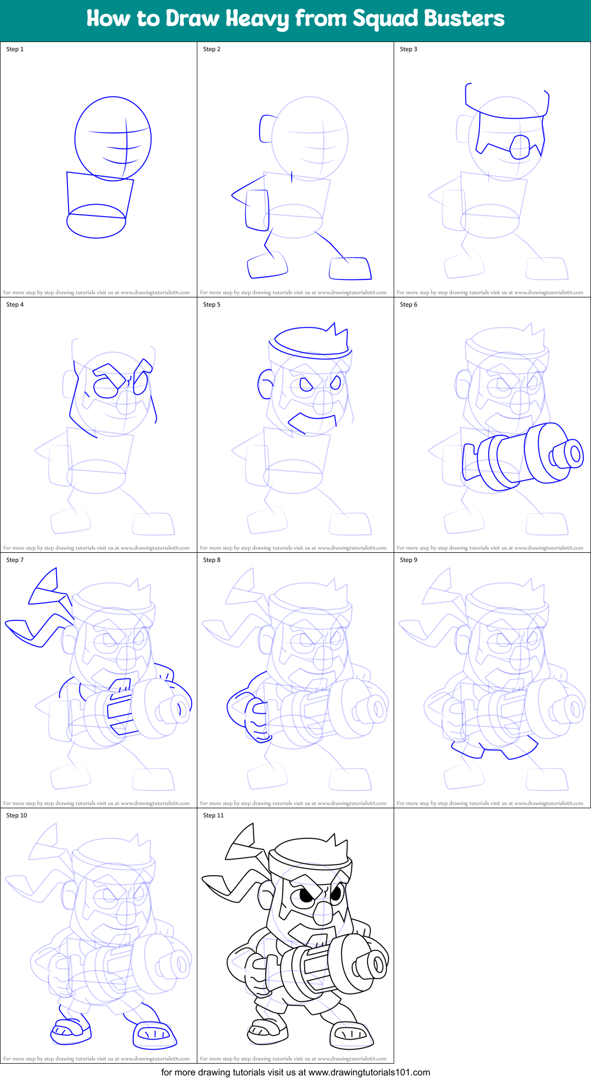 How to Draw Heavy from Squad Busters Printable Step by Step