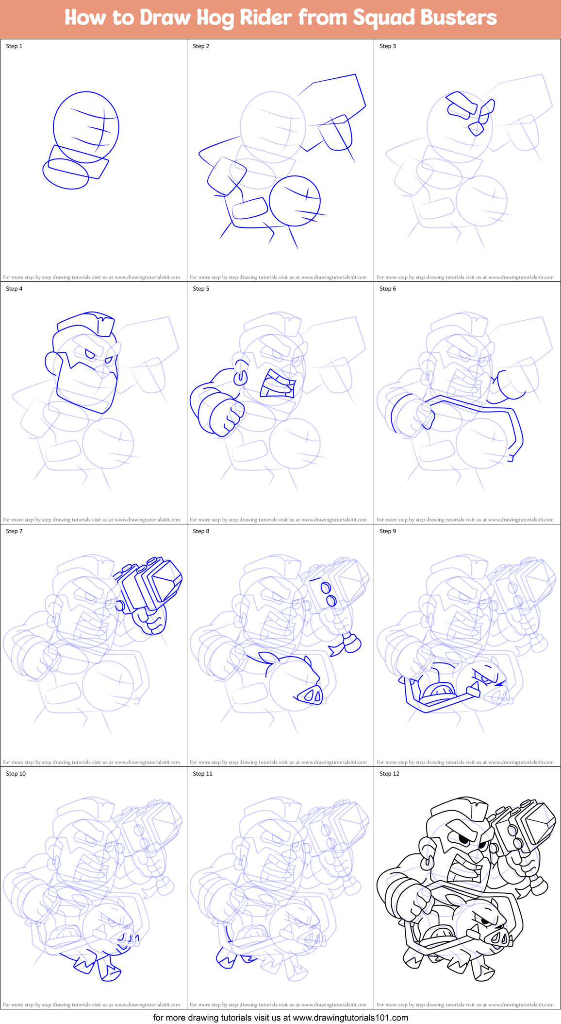How to Draw Hog Rider from Squad Busters Printable Step by Step