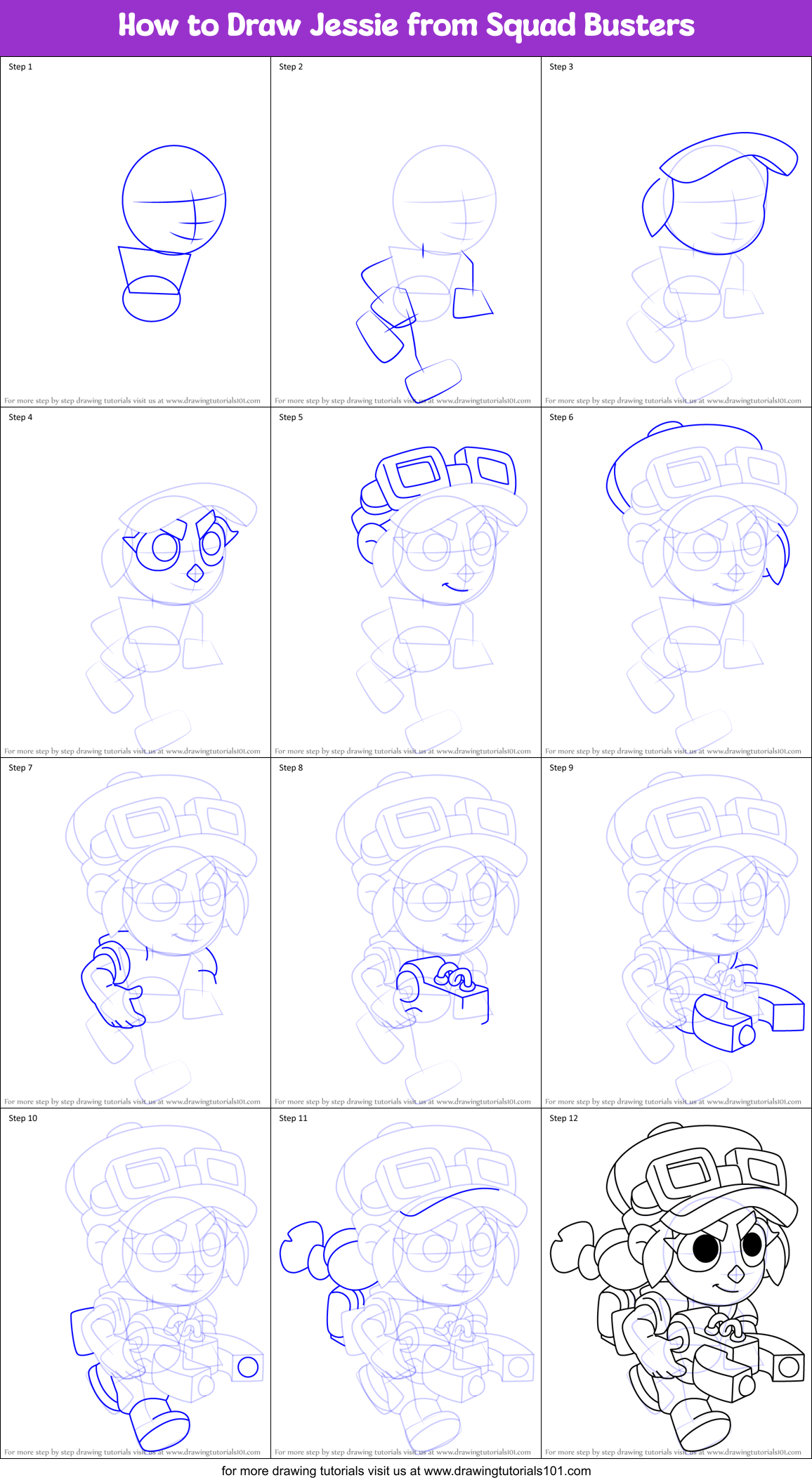 How to Draw Jessie from Squad Busters Printable Step by Step