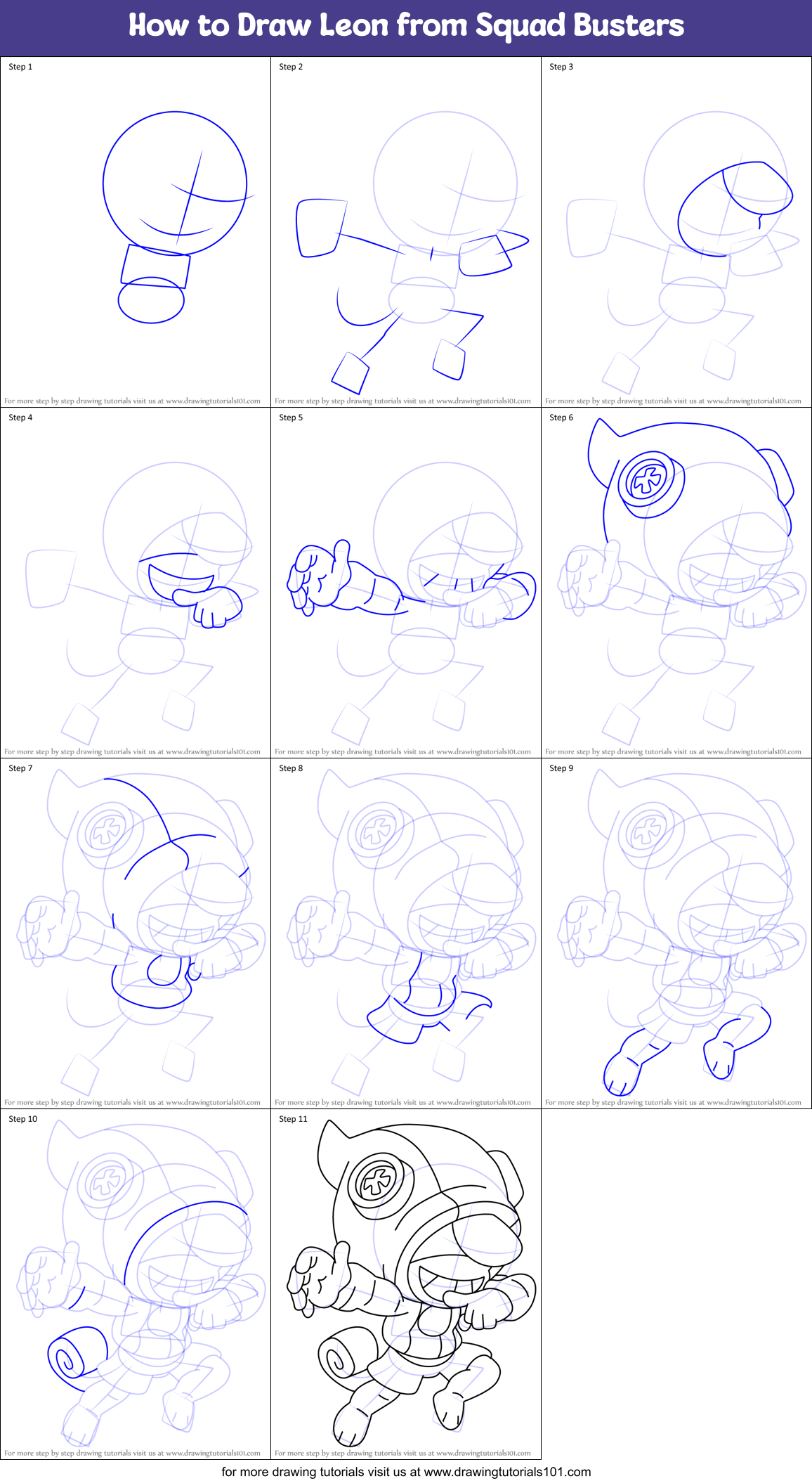 How to Draw Leon from Squad Busters Printable Step by Step