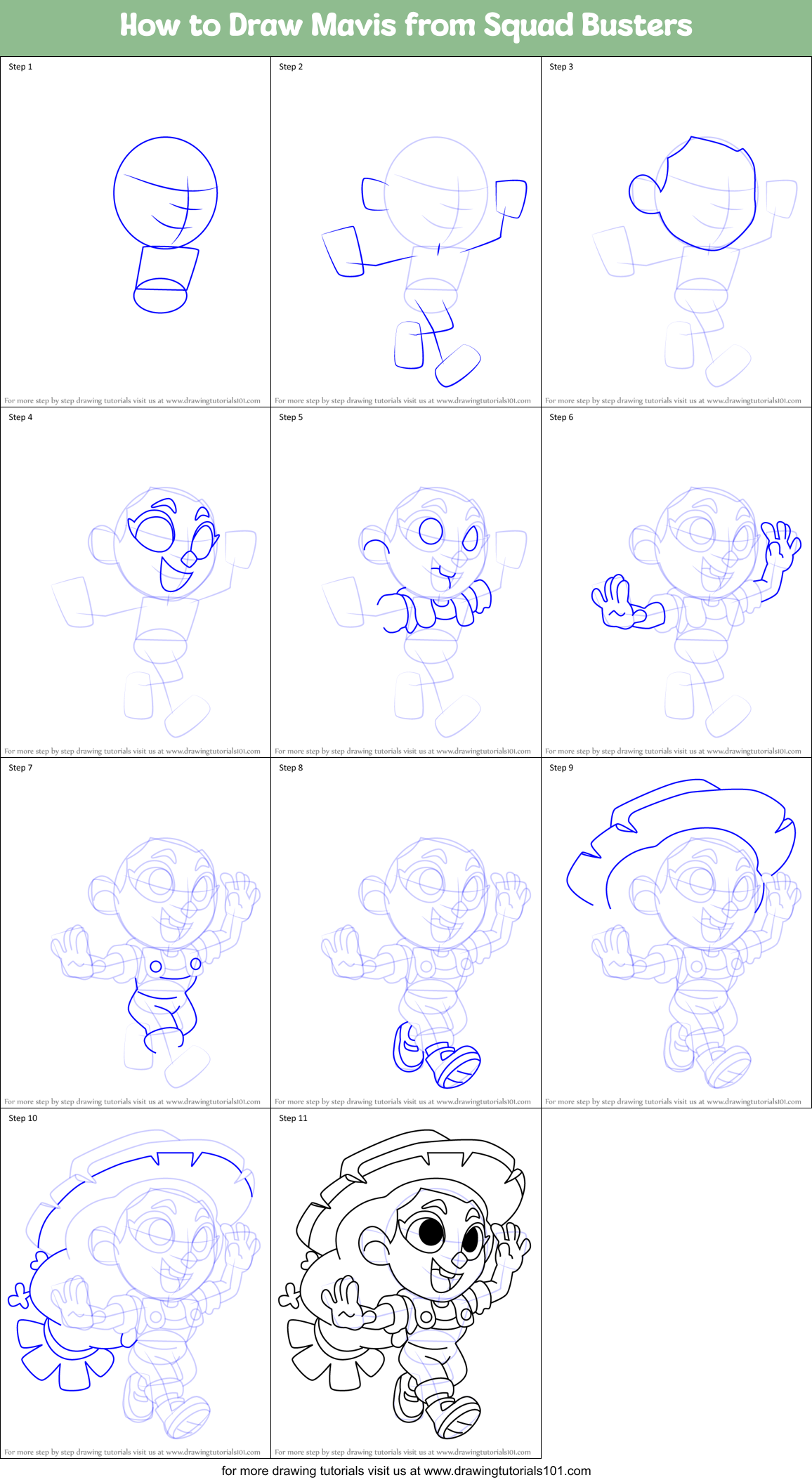 How to Draw Mavis from Squad Busters Printable Step by Step