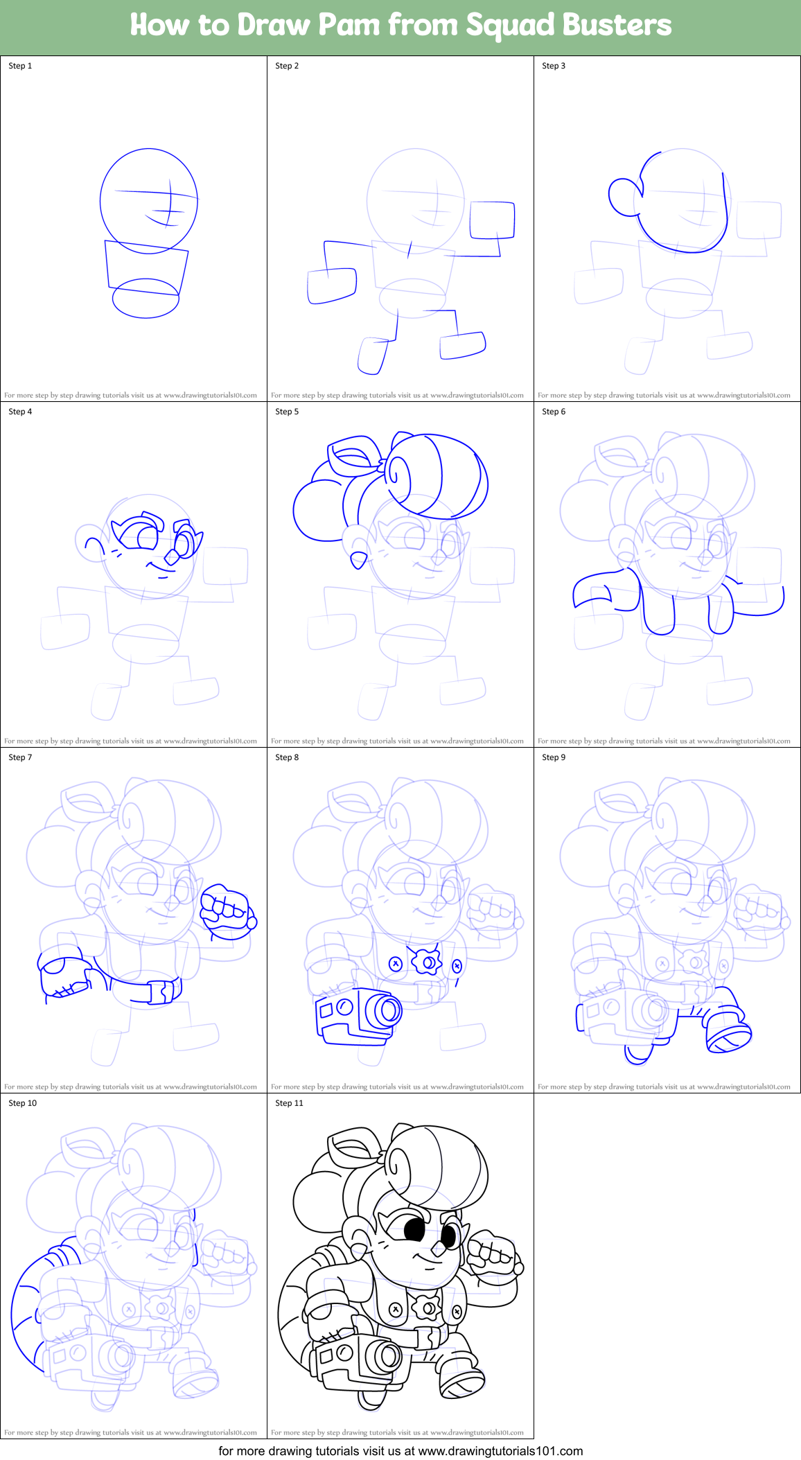 How to Draw Pam from Squad Busters Printable Step by Step