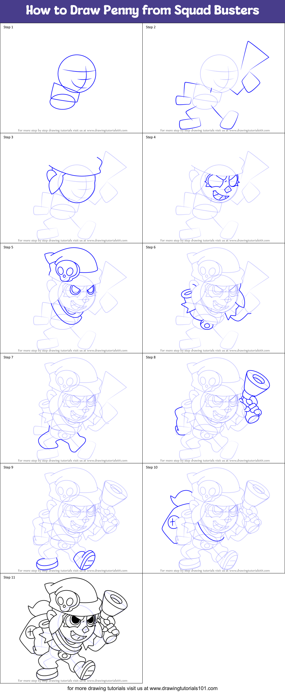 How to Draw Penny from Squad Busters Printable Step by Step