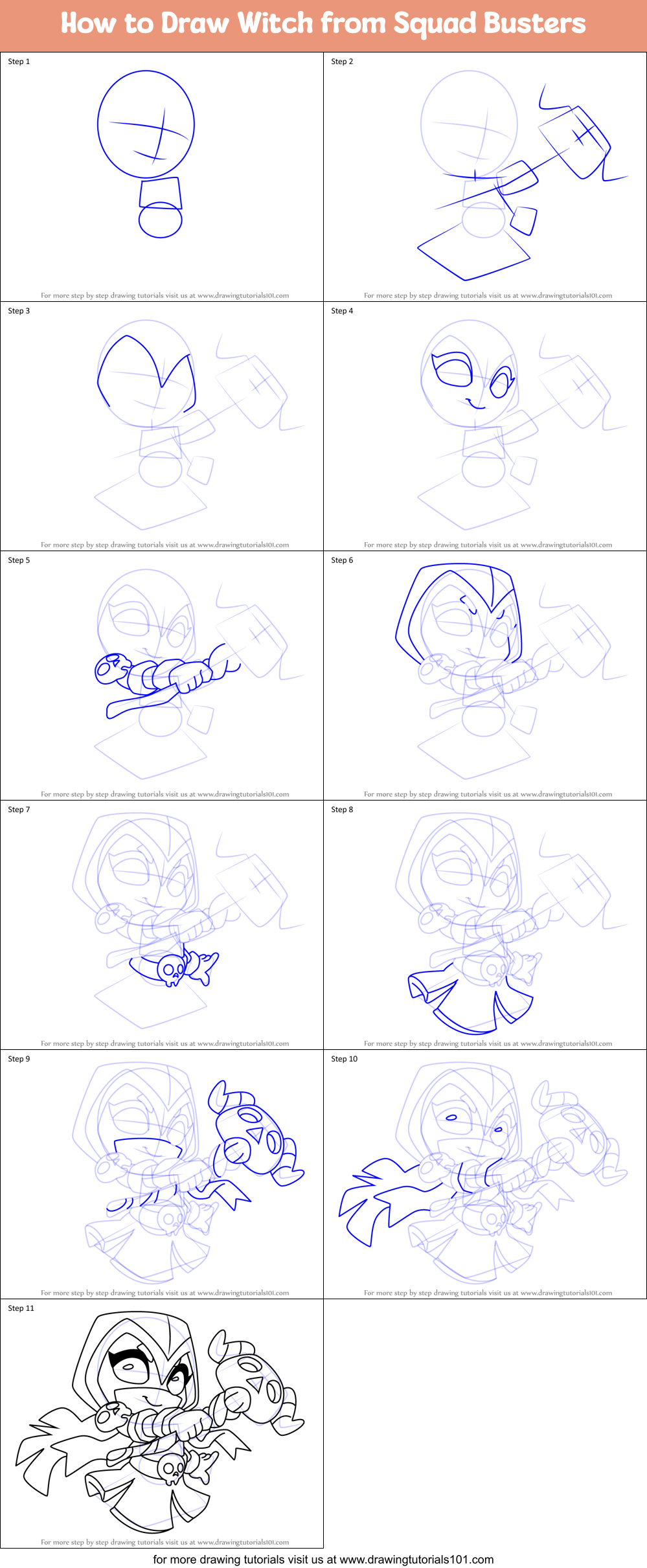 How to Draw Witch from Squad Busters Printable Step by Step