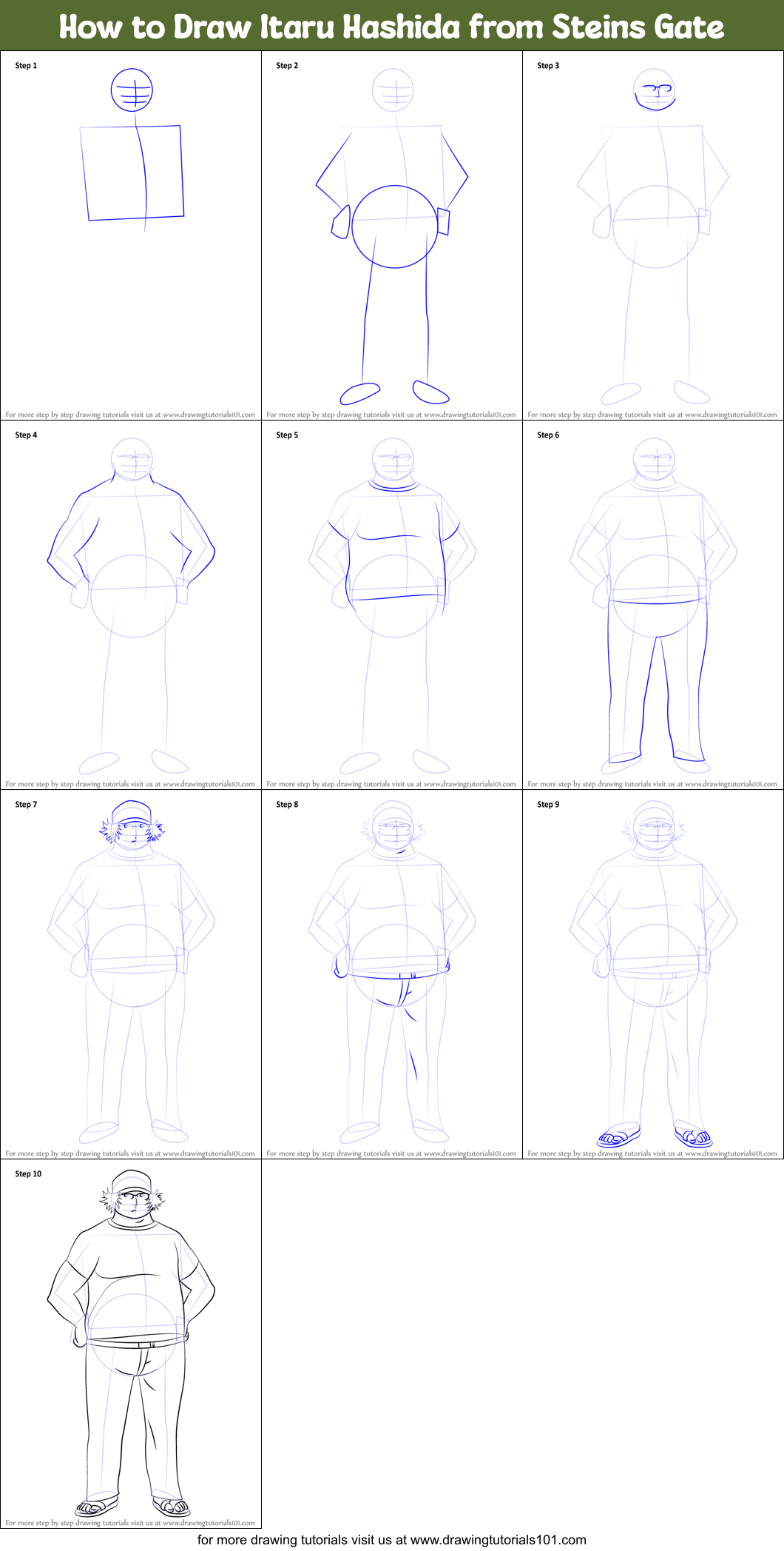 How to Draw Itaru Hashida from Steins Gate Printable Step by Step