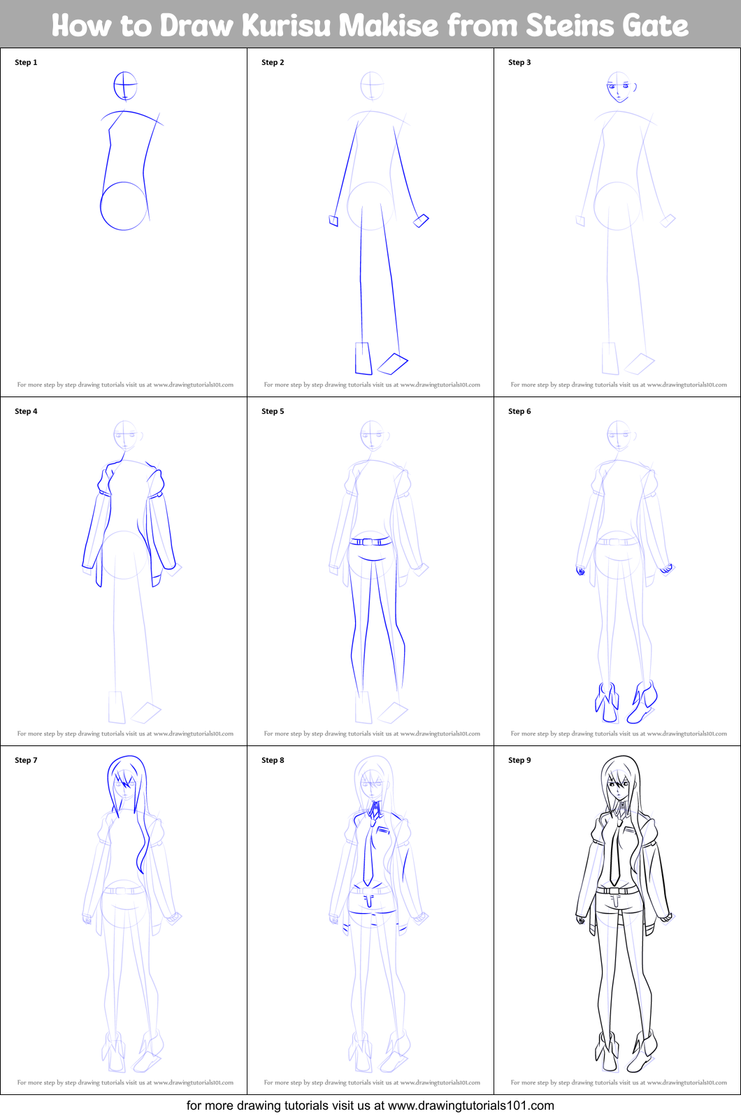 How to Draw Kurisu Makise from Steins Gate Printable Step by Step