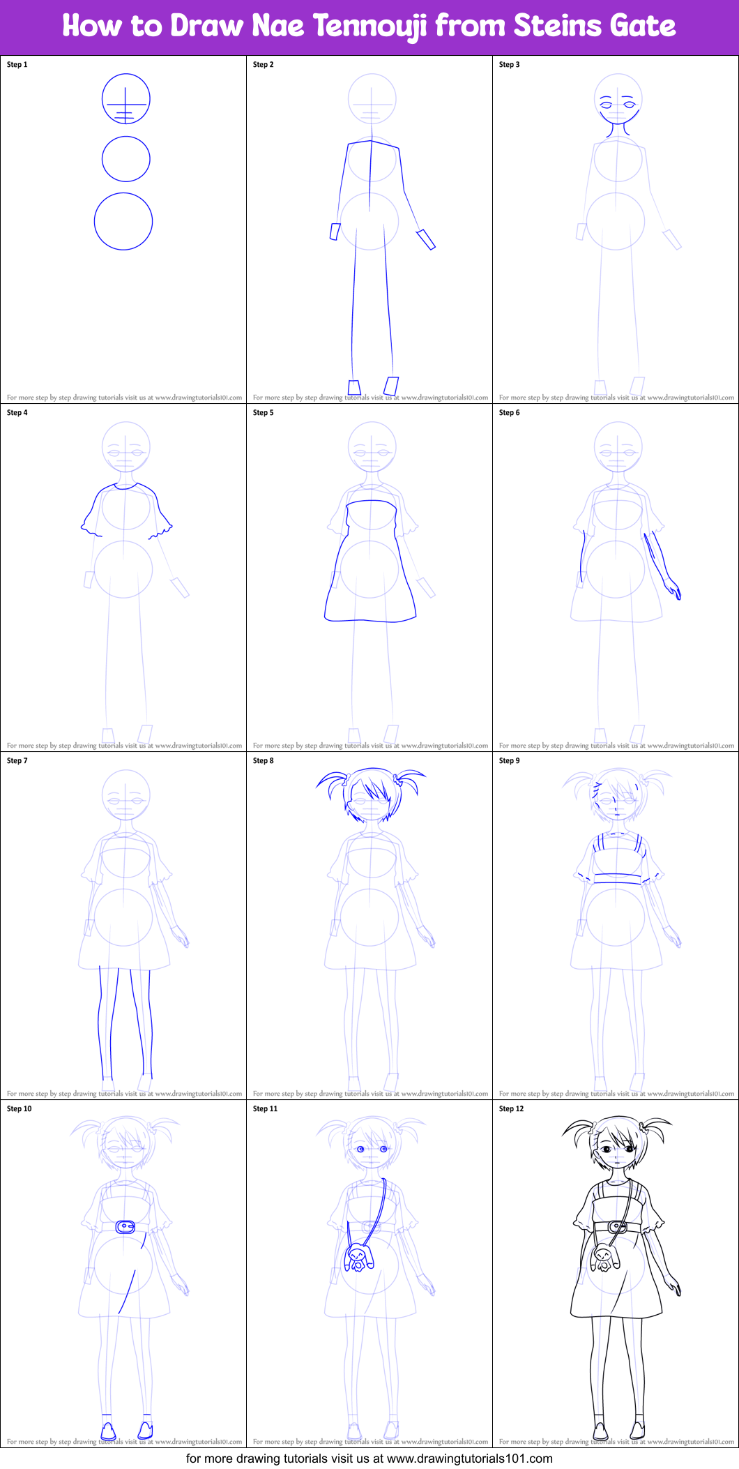 How to Draw Nae Tennouji from Steins Gate Printable Step by Step