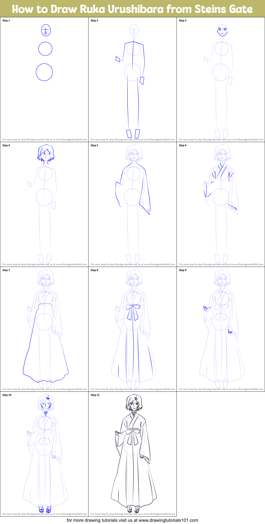 How to Draw Ruka Urushibara from Steins Gate Printable Step by Step