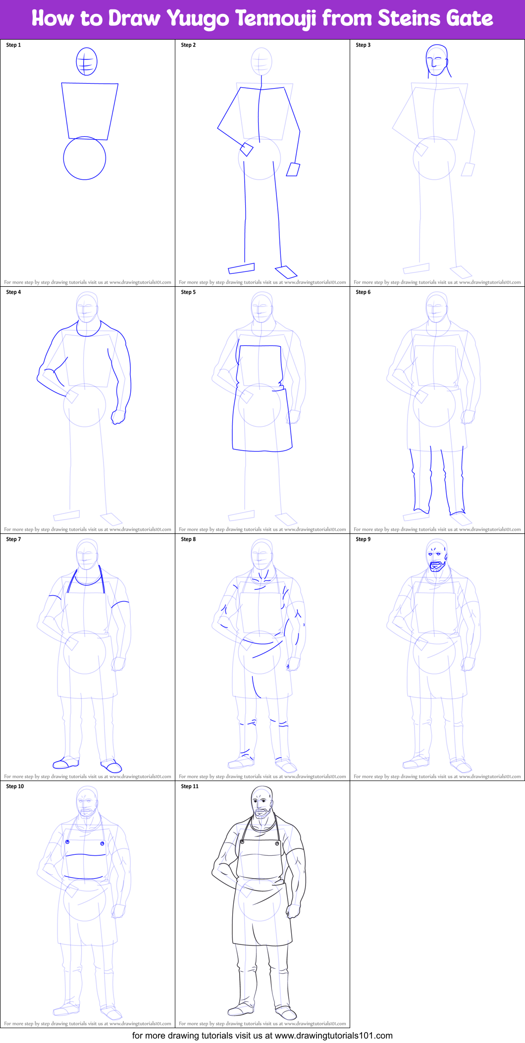 How to Draw Yuugo Tennouji from Steins Gate Printable Step by Step