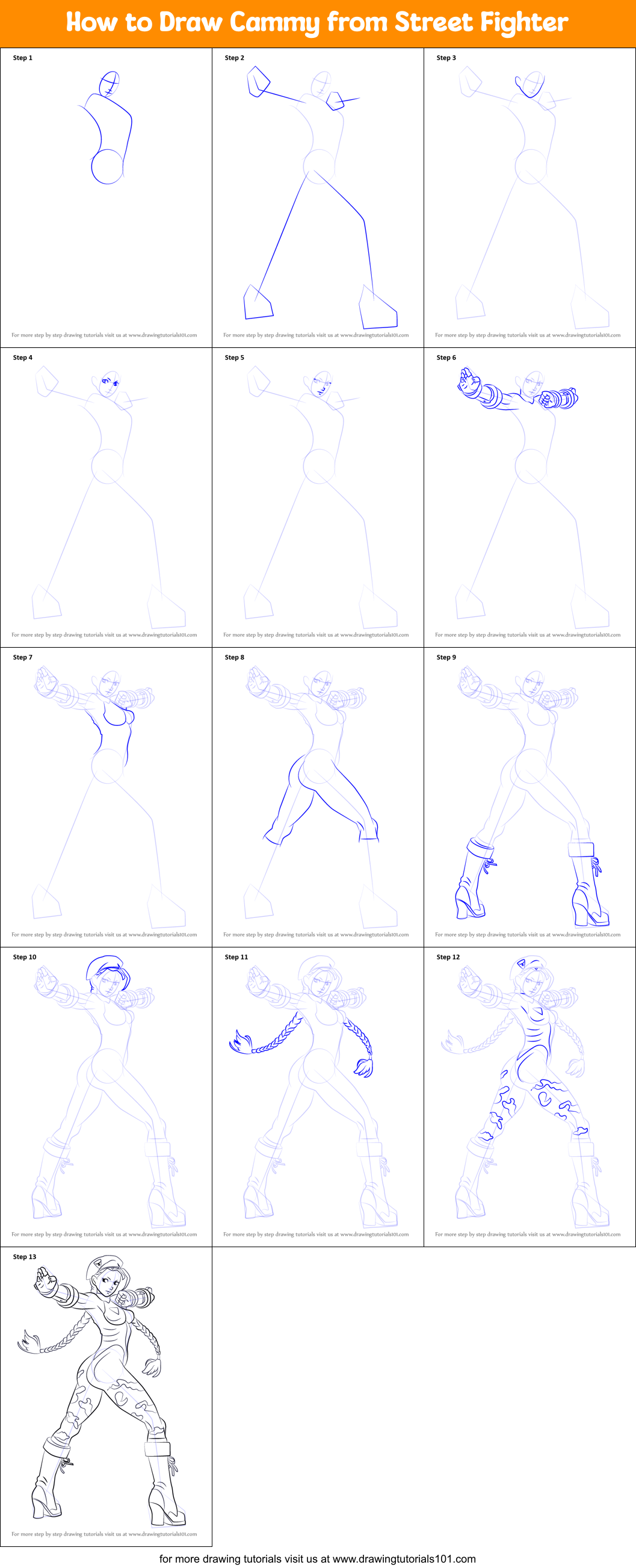 How to Draw Cammy from Street Fighter Printable Step by Step