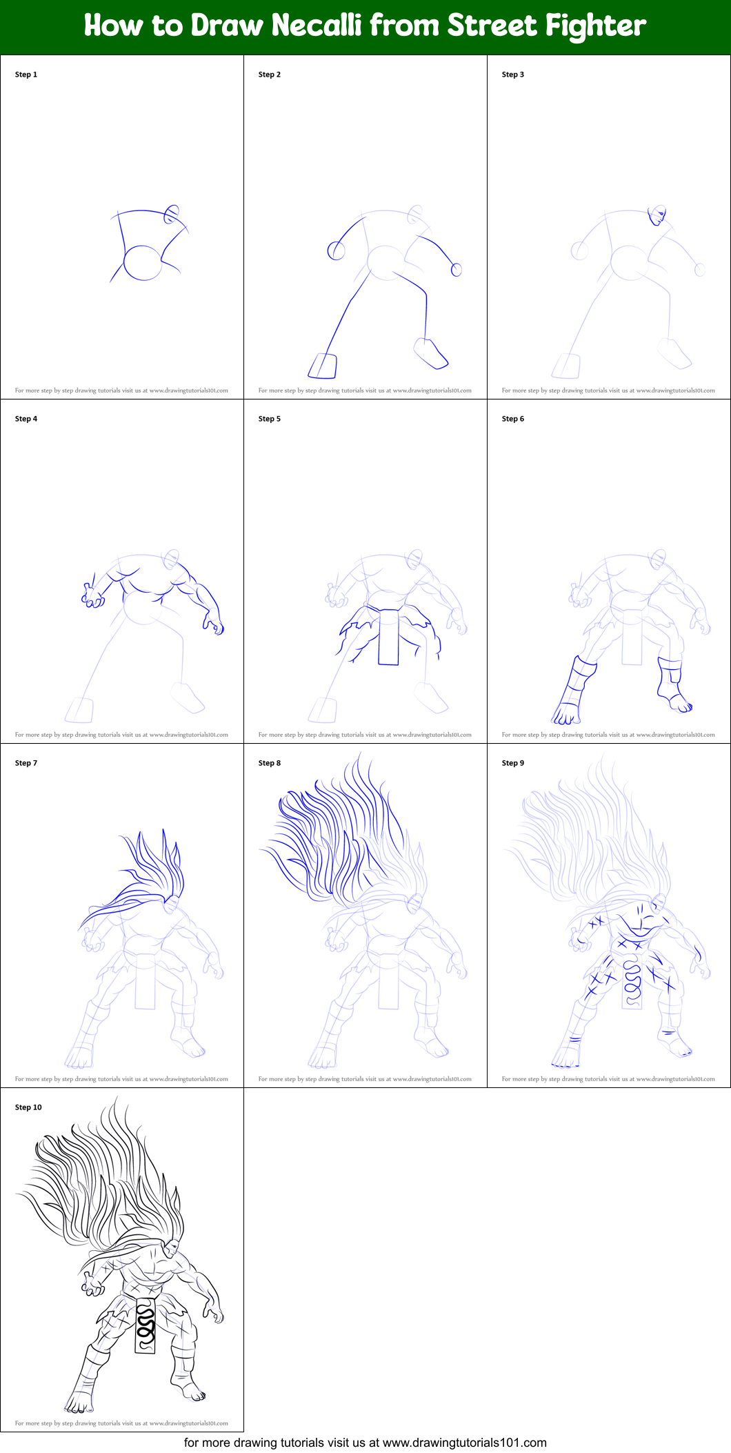 How to Draw Necalli from Street Fighter Printable Step by Step