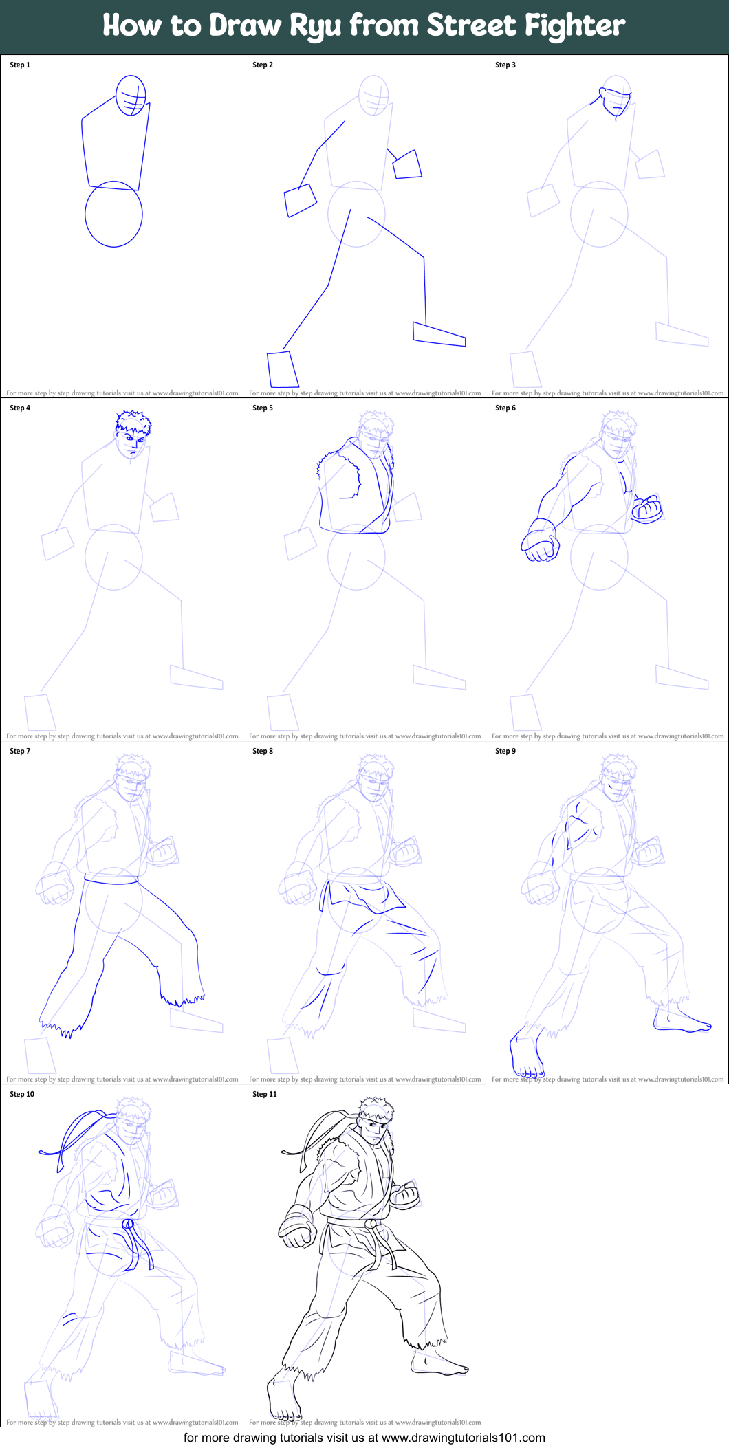 How to Draw Ryu from Street Fighter (Street Fighter) Step by Step
