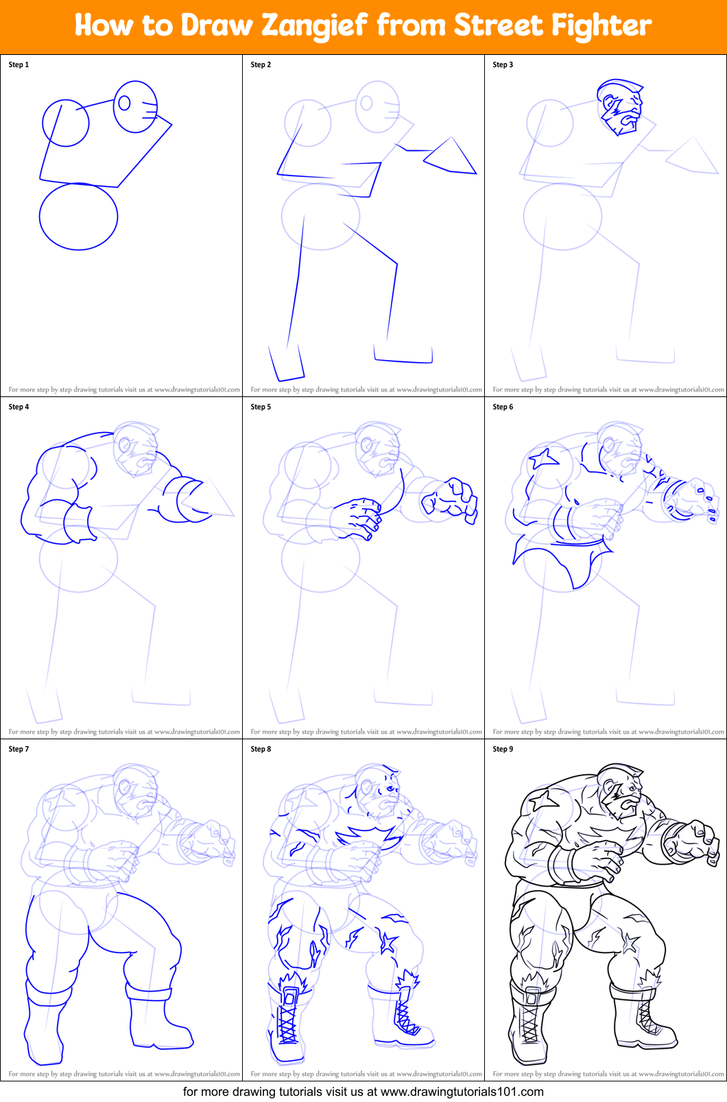 How to Draw Zangief from Street Fighter Printable Step by Step