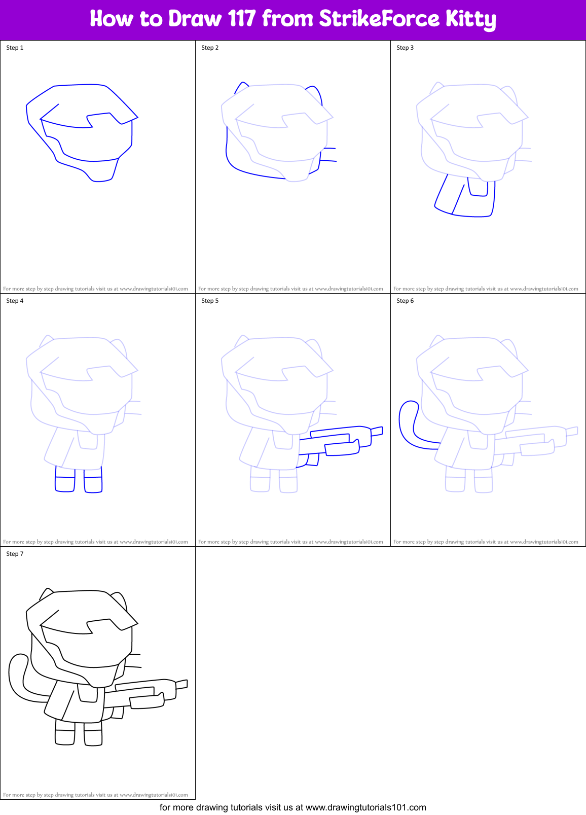 How to Draw 117 from StrikeForce Kitty Printable Step by Step