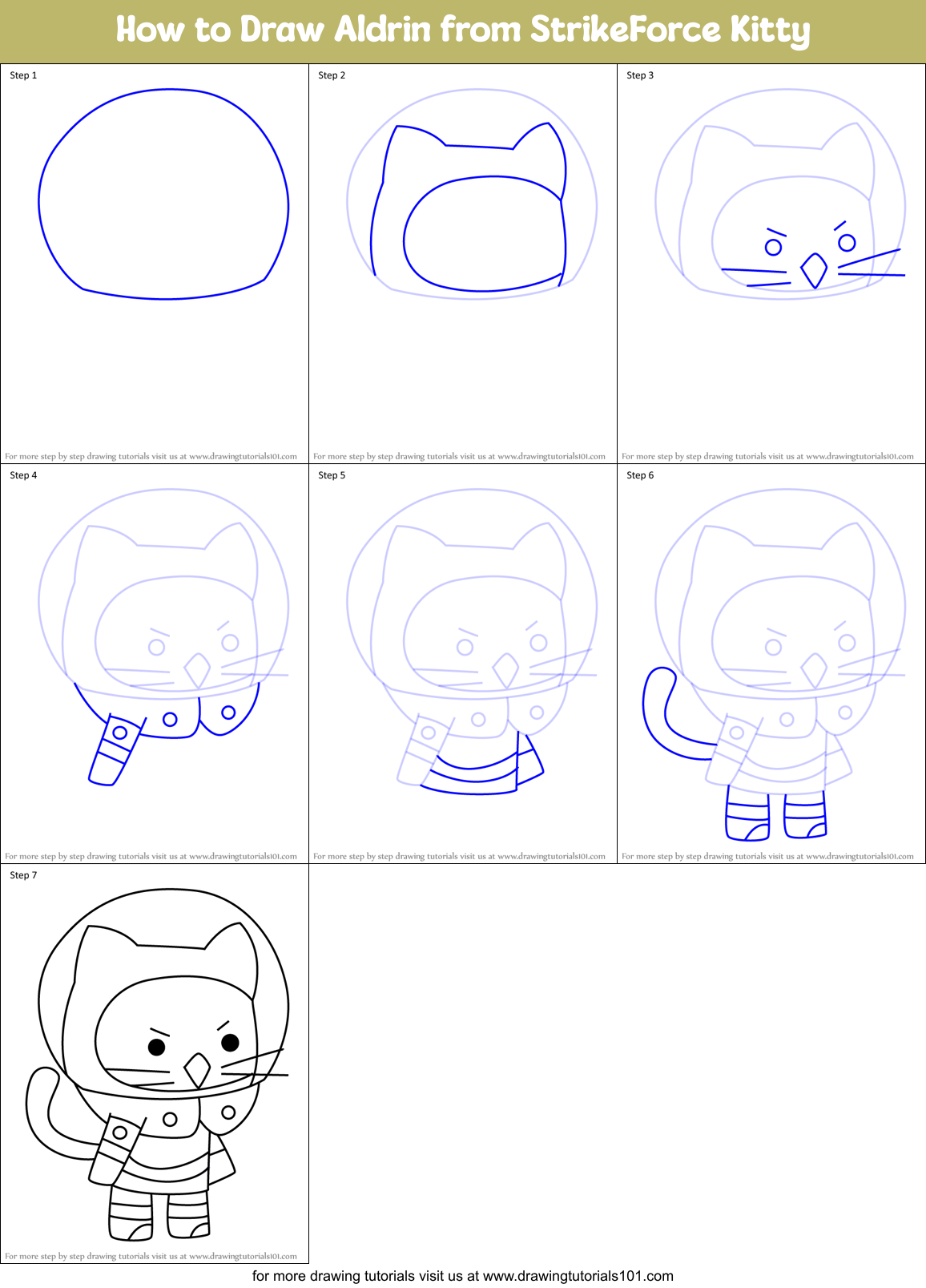 How to Draw Aldrin from StrikeForce Kitty Printable Step by Step