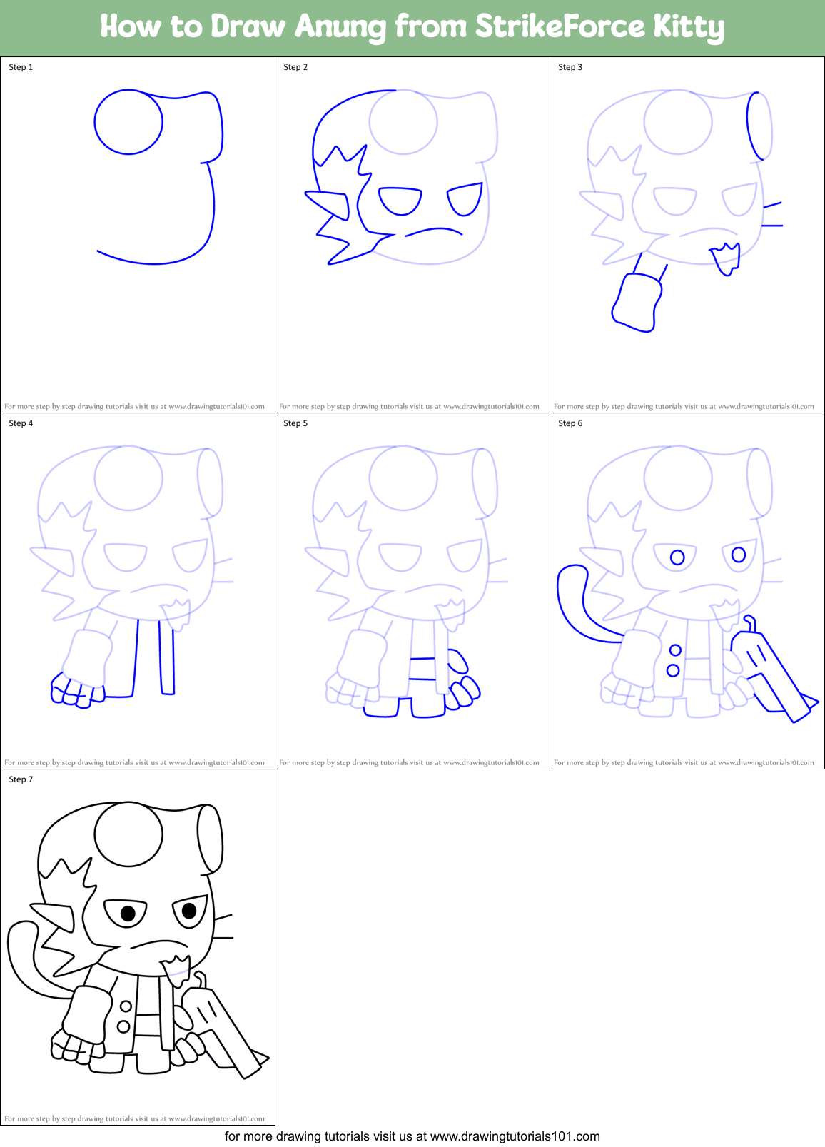 How to Draw Anung from StrikeForce Kitty Printable Step by Step