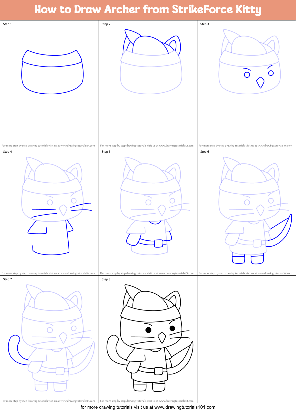 How to Draw Archer from StrikeForce Kitty Printable Step by Step