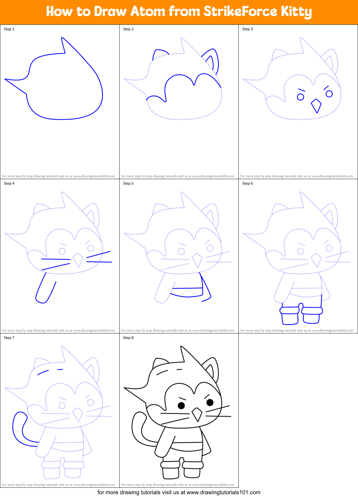 How to Draw Atom from StrikeForce Kitty Printable Step by Step