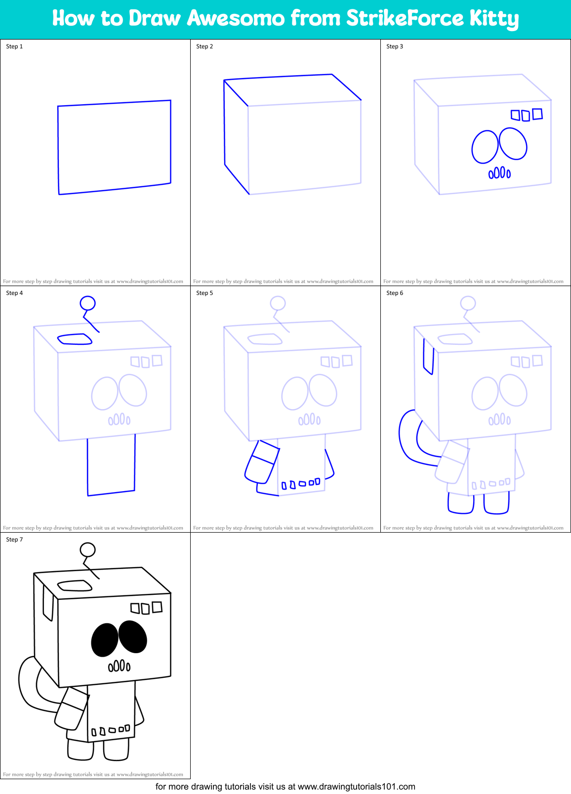 How to Draw Awesomo from StrikeForce Kitty Printable Step by Step