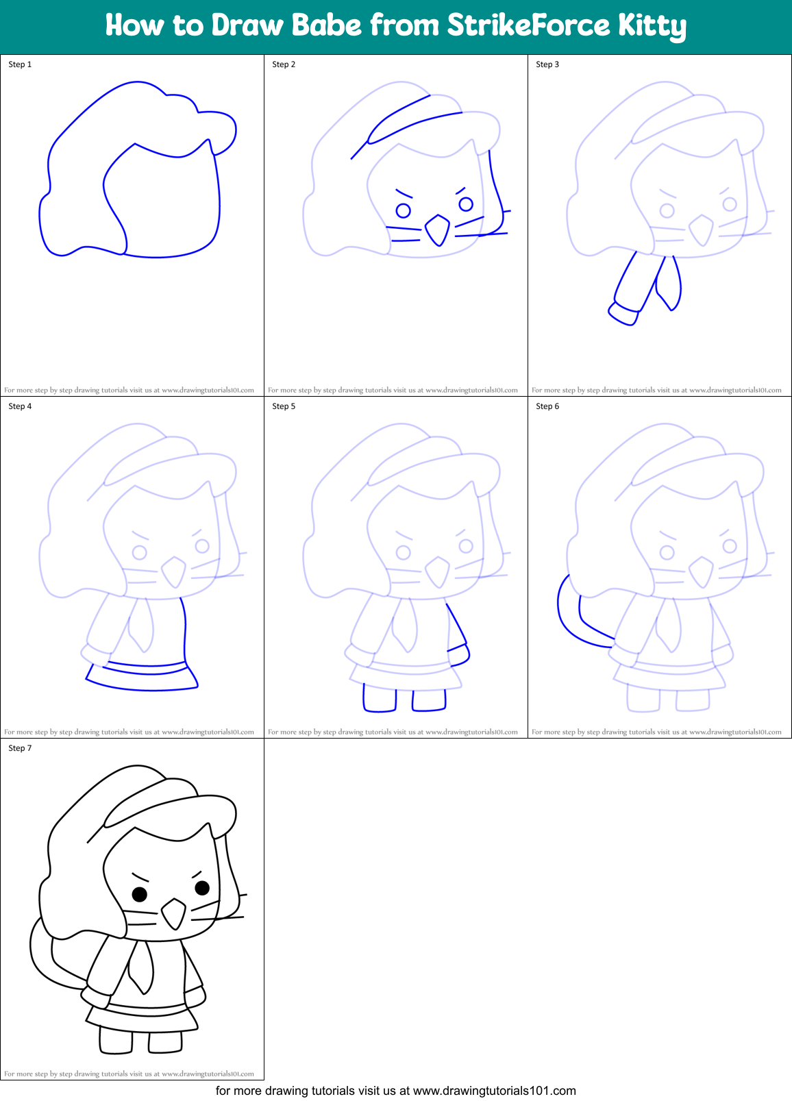 How to Draw Babe from StrikeForce Kitty Printable Step by Step