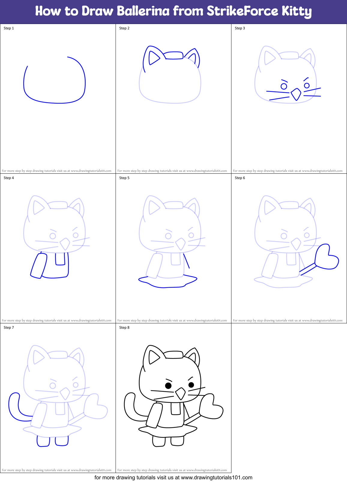 How to Draw Ballerina from StrikeForce Kitty Printable Step by Step