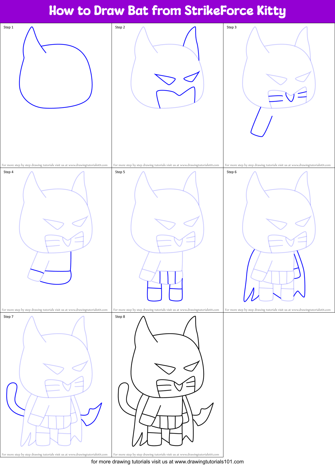 How to Draw Bat from StrikeForce Kitty Printable Step by Step