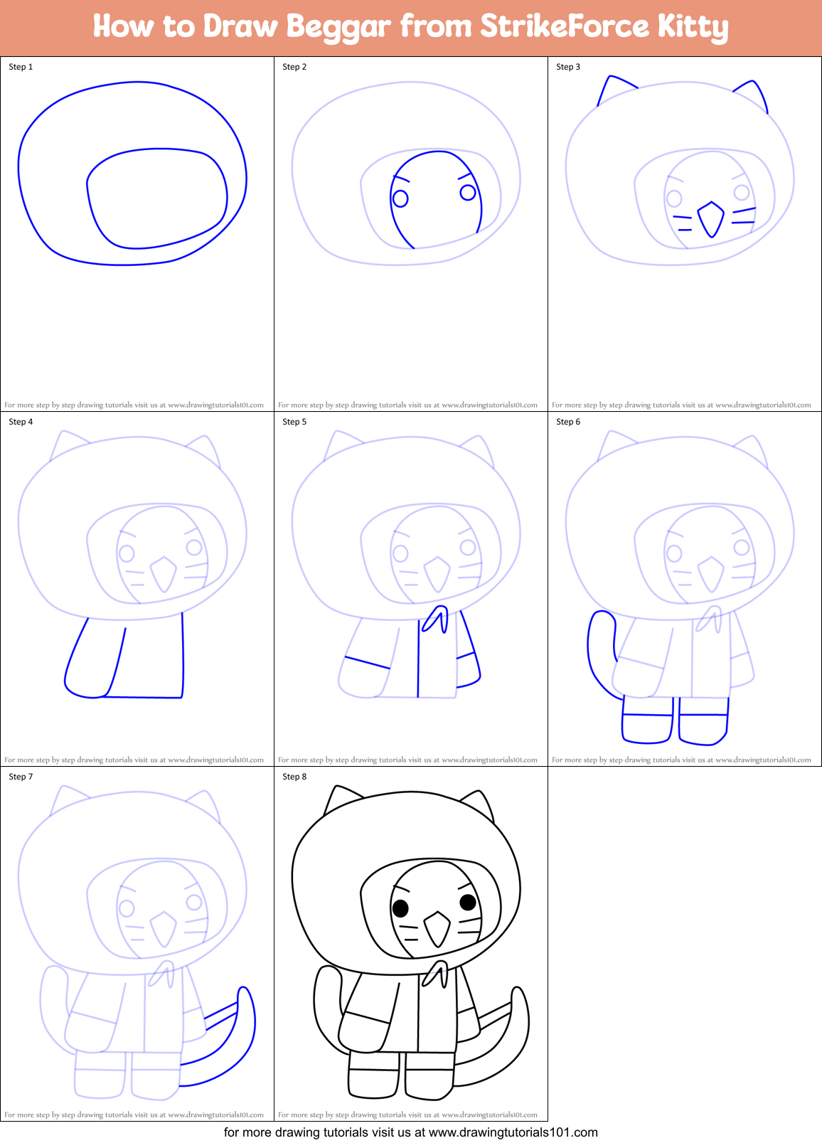 How to Draw Beggar from StrikeForce Kitty Printable Step by Step