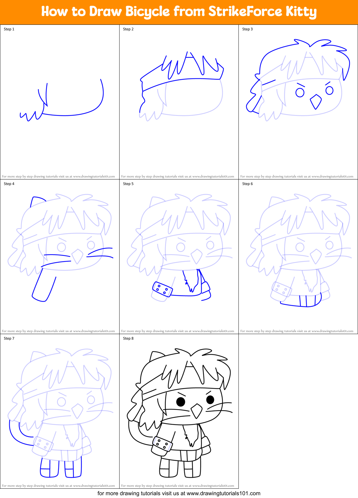 How to Draw Bicycle from StrikeForce Kitty Printable Step by Step