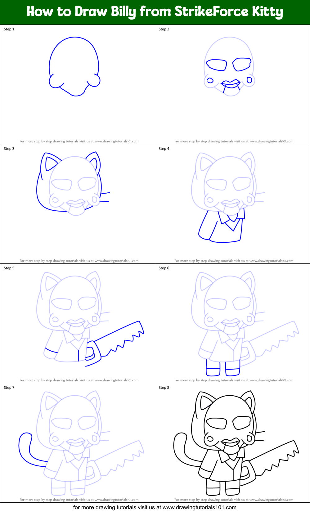 How to Draw Billy from StrikeForce Kitty Printable Step by Step