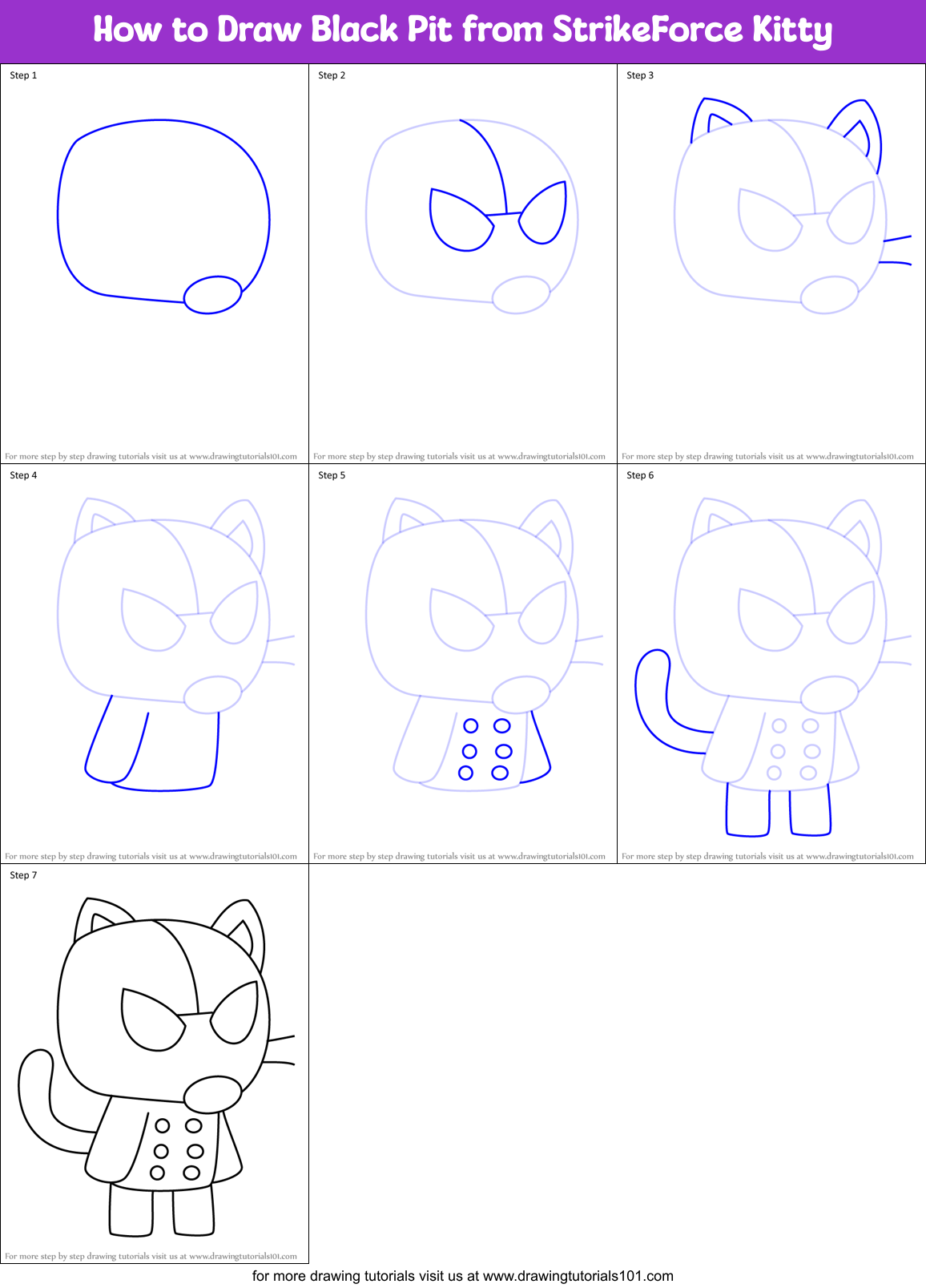 How to Draw Black Pit from StrikeForce Kitty Printable Step by Step