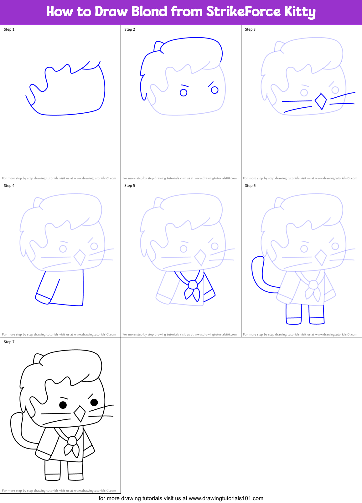 How to Draw Blond from StrikeForce Kitty Printable Step by Step