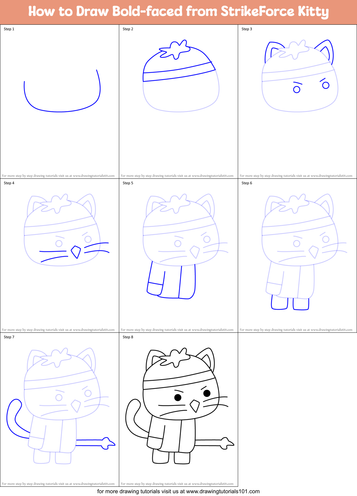How to Draw Bold-faced from StrikeForce Kitty Printable Step by Step