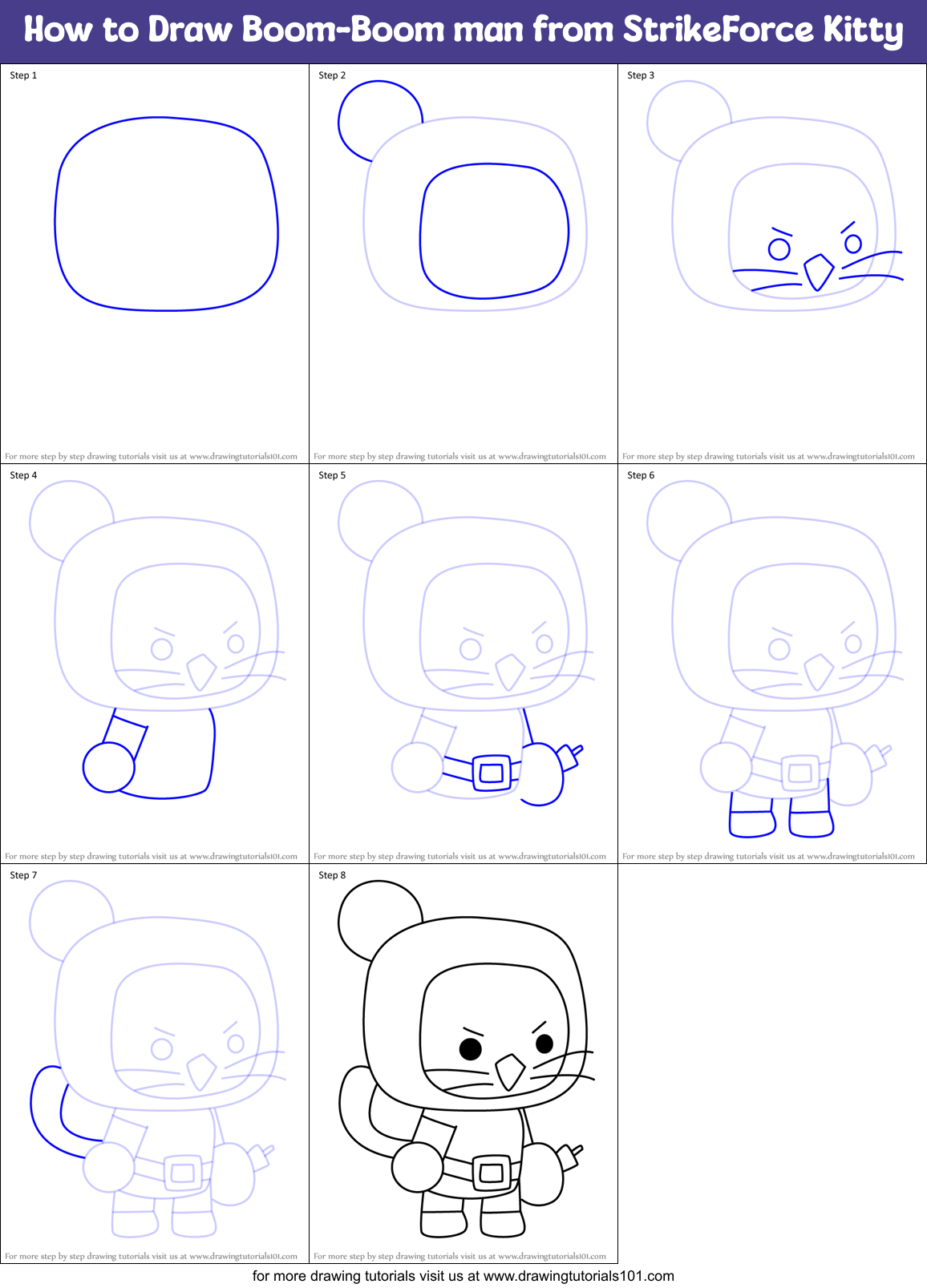 How to Draw Boom-Boom man from StrikeForce Kitty Printable Step by Step