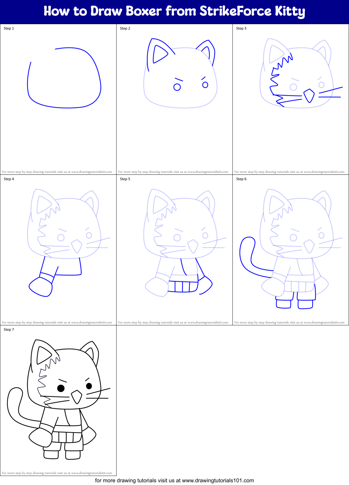 How to Draw Boxer from StrikeForce Kitty Printable Step by Step