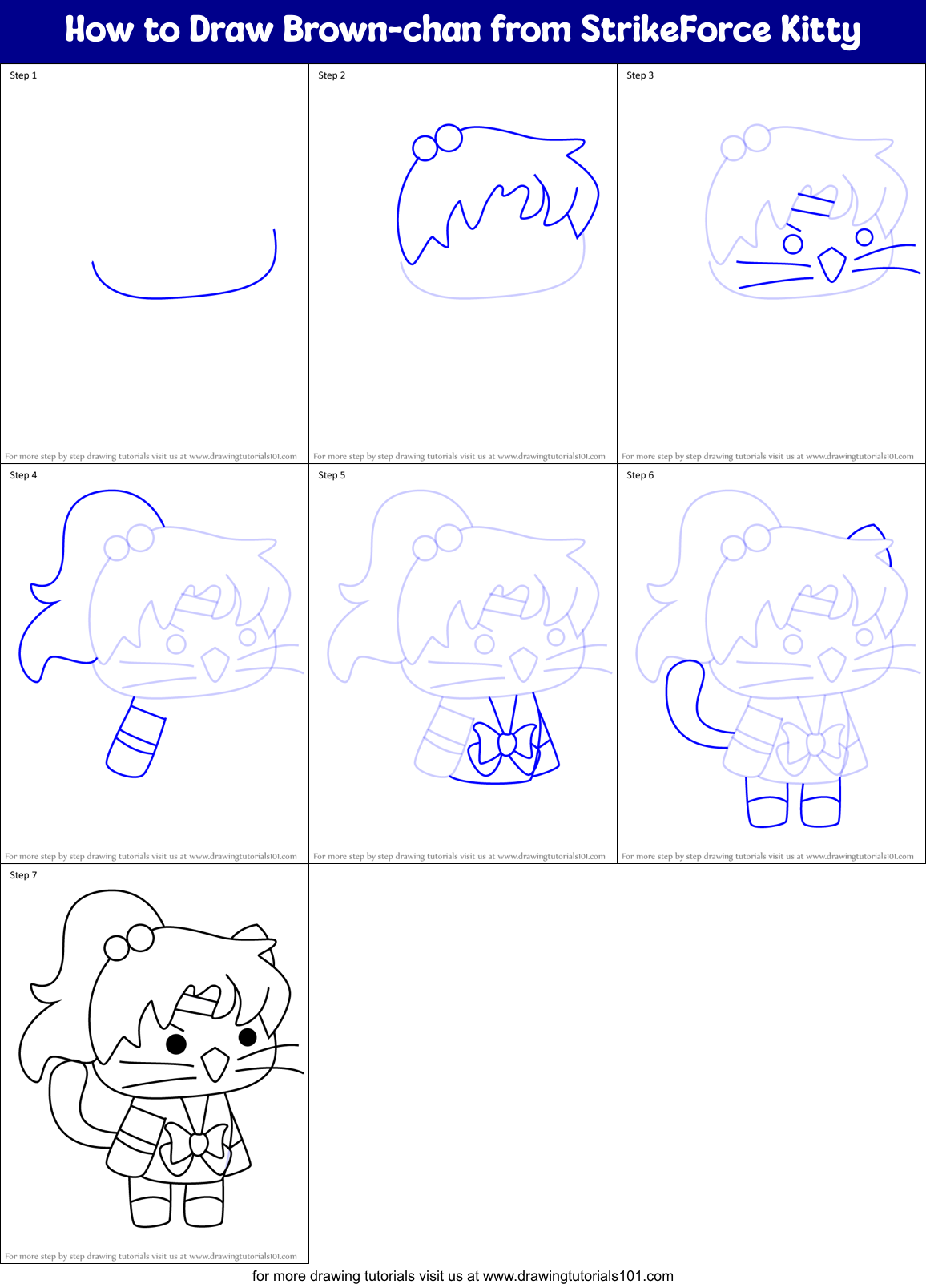 How to Draw Brown-chan from StrikeForce Kitty Printable Step by Step