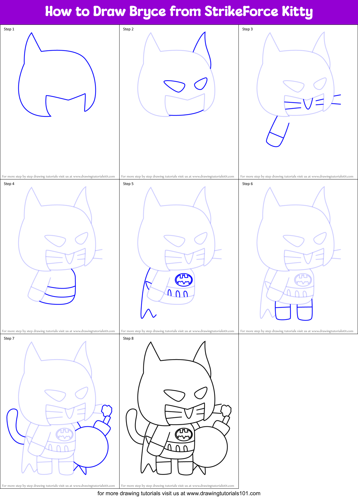 How to Draw Bryce from StrikeForce Kitty Printable Step by Step