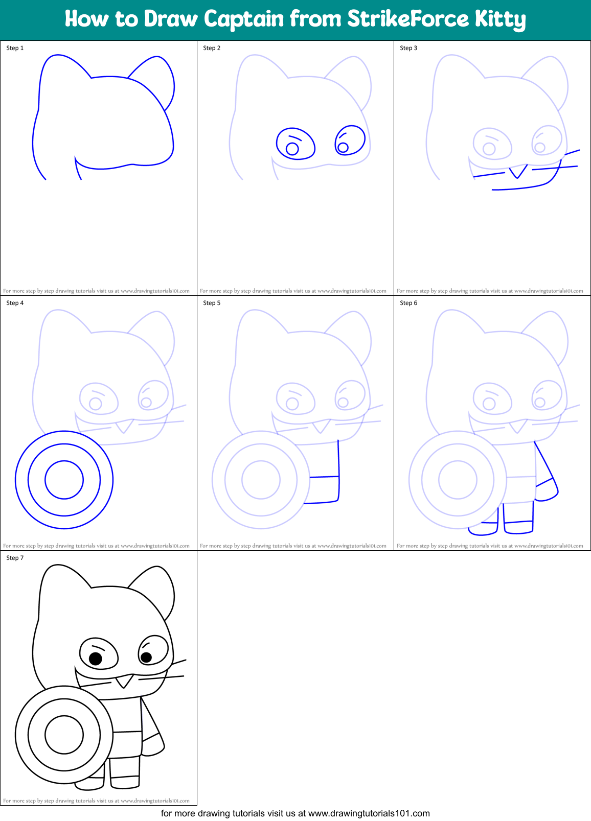 How to Draw Captain from StrikeForce Kitty Printable Step by Step