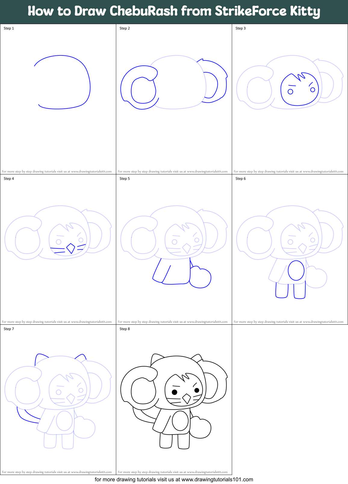 How to Draw ChebuRash from StrikeForce Kitty Printable Step by Step